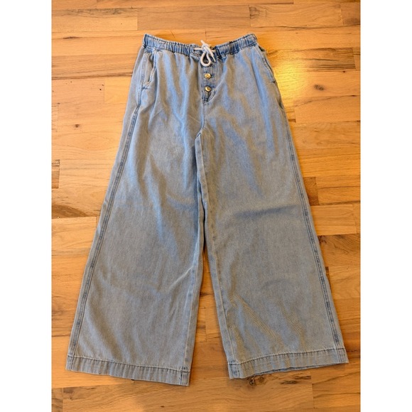Thread + Supply Pants - Thread & Supply Isla Wash Wide Leg Denim Pants Button Fly Drawstring Coastal M